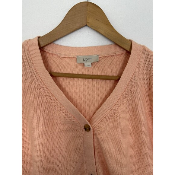 Loft Outlet Peach Puff Sleeve Spring Cardigan Sweater V-Neck Sz Large Short slvs - Picture 6 of 11
